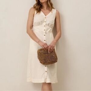 Pact Canopy Linen Blend Button Front Maxi Dress Bone White Size Small NWT